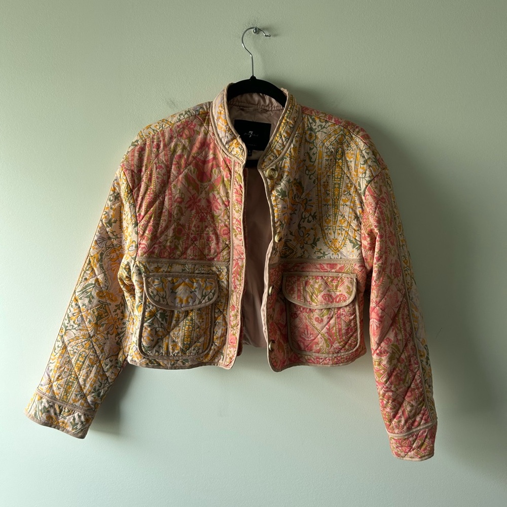 7 For All Mankind multi printed lightweight quilted jacket